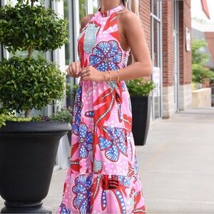 The Impeccable Pig Pink and Red Maxi Dress